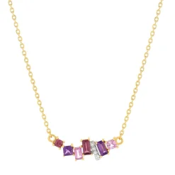 Collier or 375 2 tons diamants pierres précieuses et fines 45cm anneau de raccourcissement à 42cm
