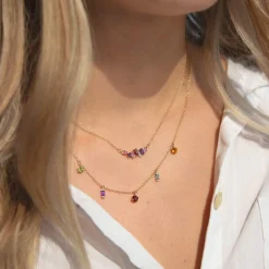 Collier or 375 2 tons diamants pierres précieuses et fines 45cm anneau de raccourcissement à 42cm