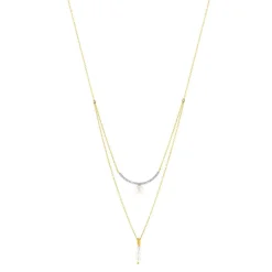 Collier or 375 2 tons double rang perles de culture de Chine et diamants 45 cm