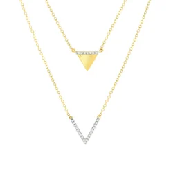 Collier or 375 2 tons, forme triangle, diamants. Longueur 45 cm.