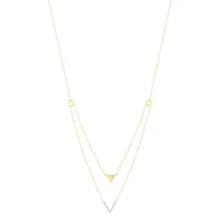 Collier or 375 2 tons, forme triangle, diamants. Longueur 45 cm.