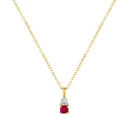 Collier or 375 2 tons rubis et diamant 45 cm avec anneau de raccourcissement à 42 cm