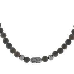 Collier perles obsidiennes noires et perles argent 48cm