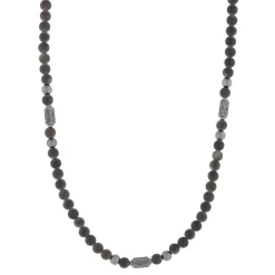 Collier perles obsidiennes noires et perles argent 48cm