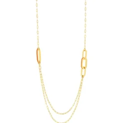 Collier plaqué or anneaux laque orange 70cm