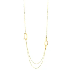 Collier plaqué or anneaux laque marron 70cm