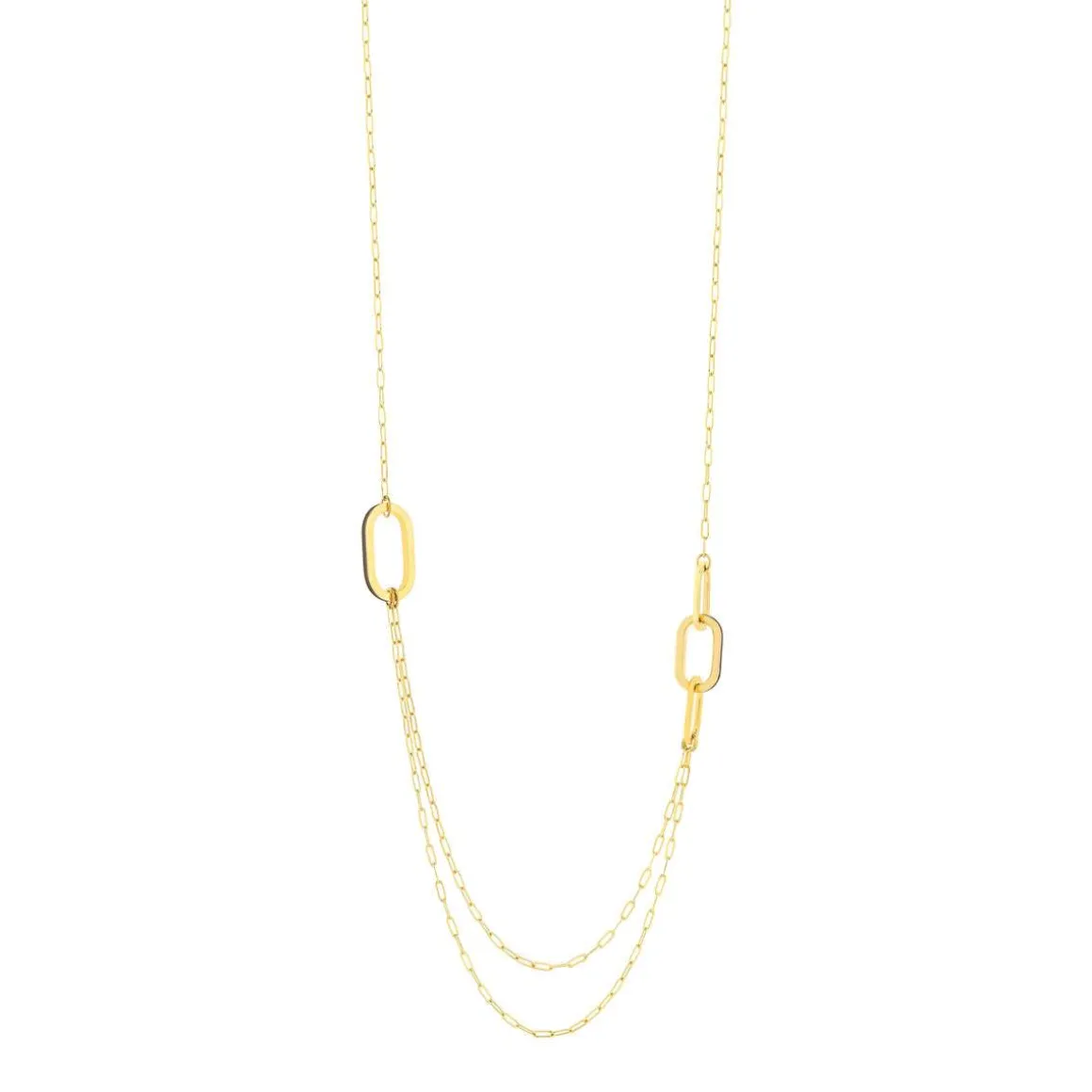 Collier plaqué or anneaux laque marron 70cm