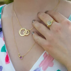 Collier plaqué or 2 cercles personnalisables entrelacés 45 cm