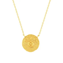 Collier plaqué or 45 cm médaille brossé motif oeil