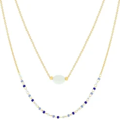 Collier plaqué or jaune amazonite perles rocaille 40 cm