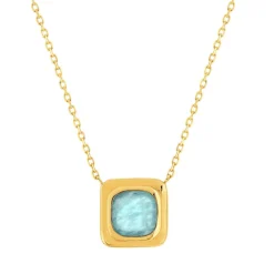 Collier plaqué or jaune, amazonite, 45 cm