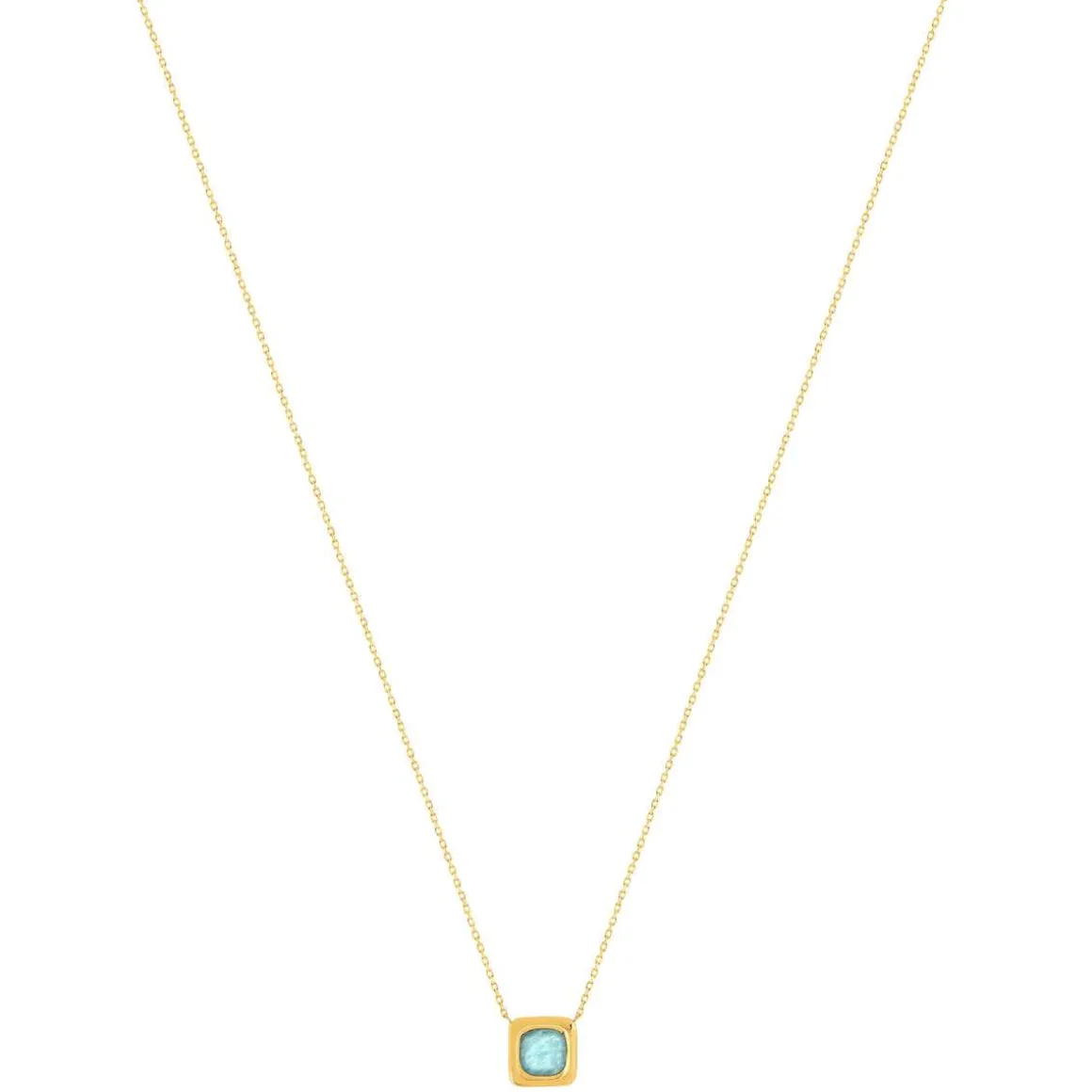 Collier plaqué or jaune, amazonite, 45 cm