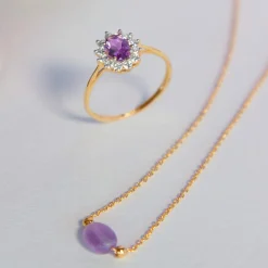 Collier plaqué or jaune améthyste 42 à 45 cm