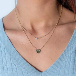 Collier plaqué or jaune coeur et zirconias45cm