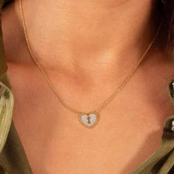 Collier plaqué or jaune coeur et zirconias 45cm