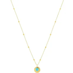 Collier plaqué or jaune, disque et amazonite en pampille 48 cm