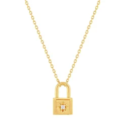 Collier plaqué or jaune, motif cadenas zirconia 45 cm