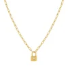 Collier plaqué or jaune, motif cadenas zirconia 45 cm