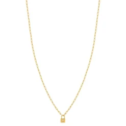Collier plaqué or jaune, motif cadenas zirconia 45 cm