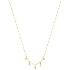 Collier plaqué or jaune, motif feuille zirconias 45 cm