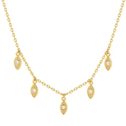Collier plaqué or jaune, motif feuille zirconias 45 cm