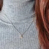 Collier plaqué or lune et zirconias 45 cm