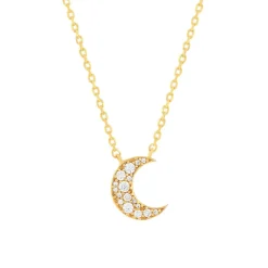 Collier plaqué or lune et zirconias 45 cm