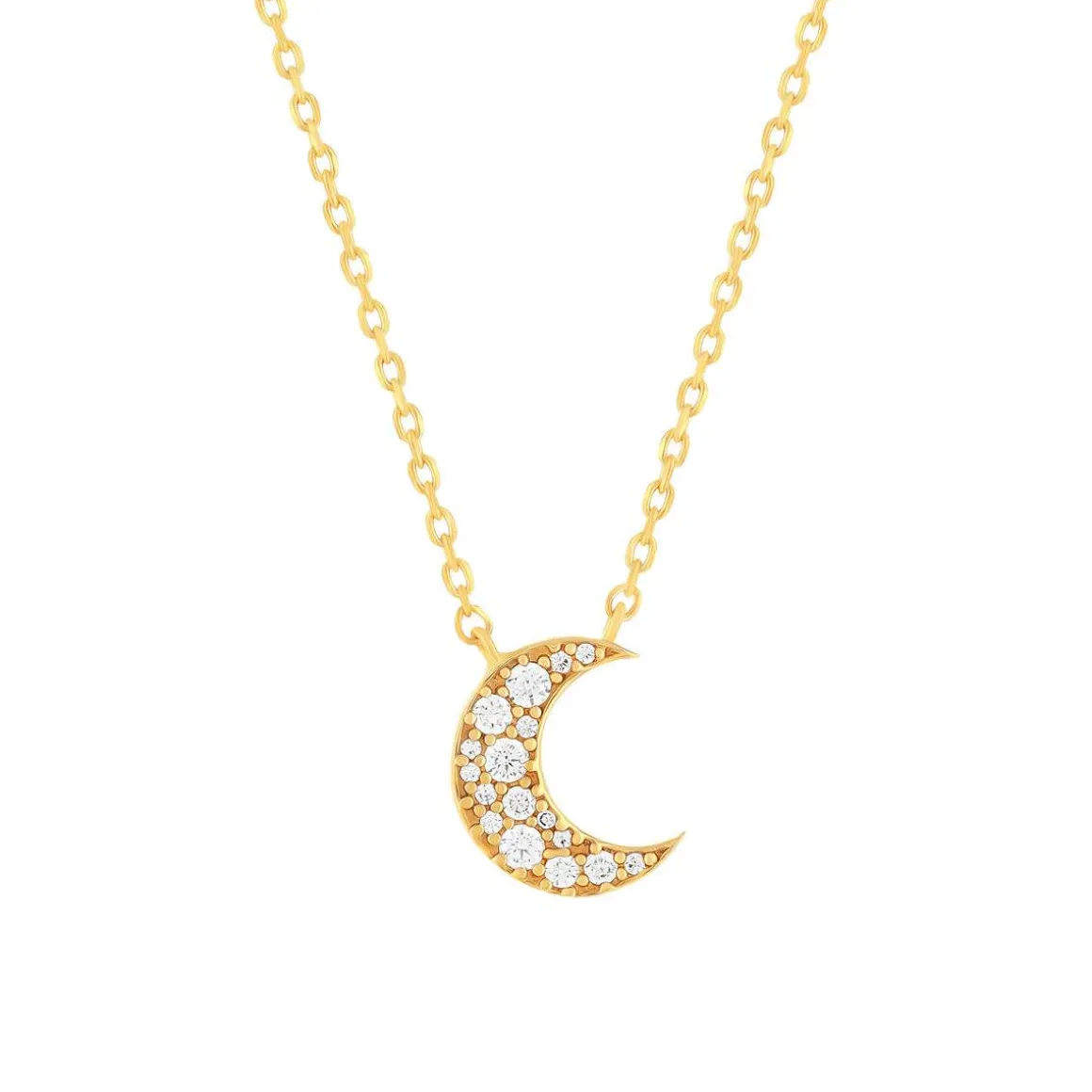 Collier plaqué or lune et zirconias 45 cm