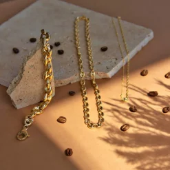 Collier plaqué or maille grain de café 50 cm