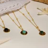 Collier plaqué or médaille ciselée et pampille malachite 48 cm
