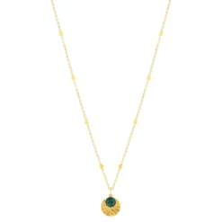 Collier plaqué or médaille ciselée et pampille malachite 48 cm
