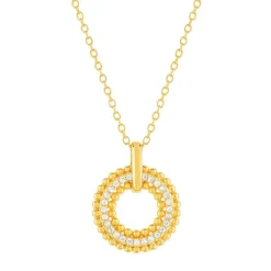 Collier plaqué or motif cercle perlé zirconias 42 à 45 cm