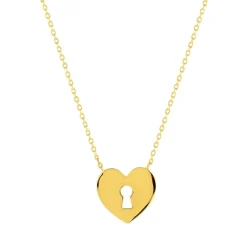 Collier plaqué or motif coeur et serrure 45 cm