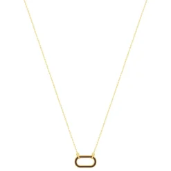 Collier plaqué or motif ovale laque marron 45cm