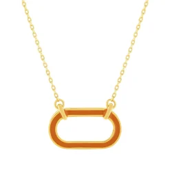 Collier plaqué or motif ovale laque orange 45cm.