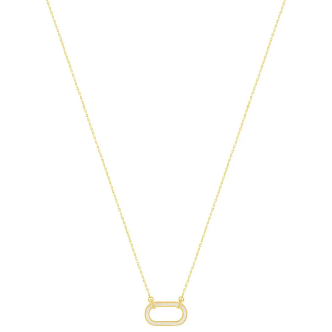 Collier plaqué or motif ovale laque blanche 45cm