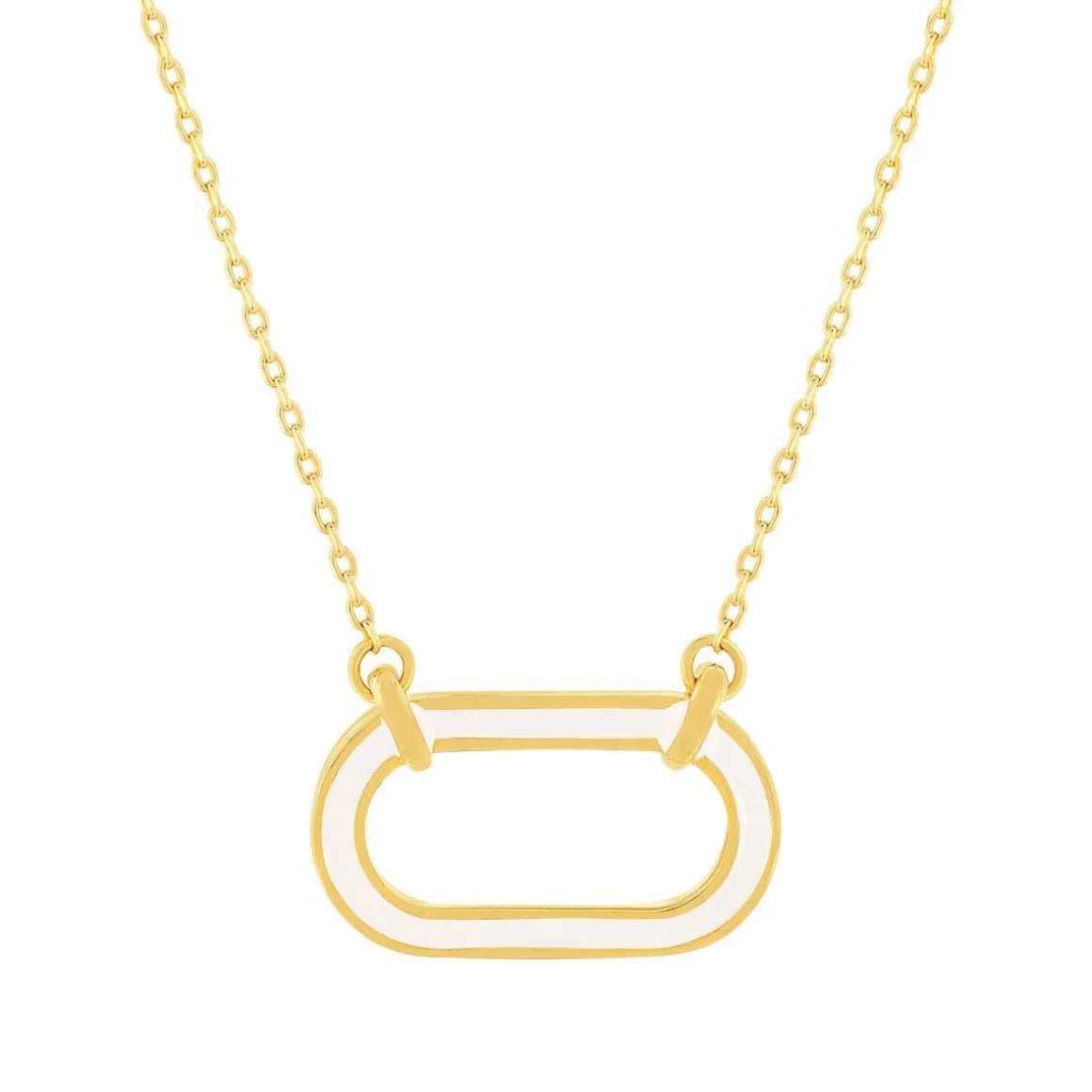 Collier plaqué or motif ovale laque blanche 45cm