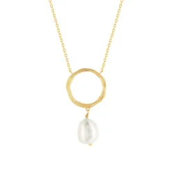 Collier plaqué or motif rond et perle de culture 45 cm