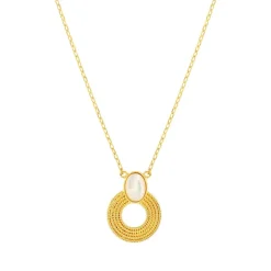 Collier plaqué or nacre motif anneau perlé 42 à 45 cm