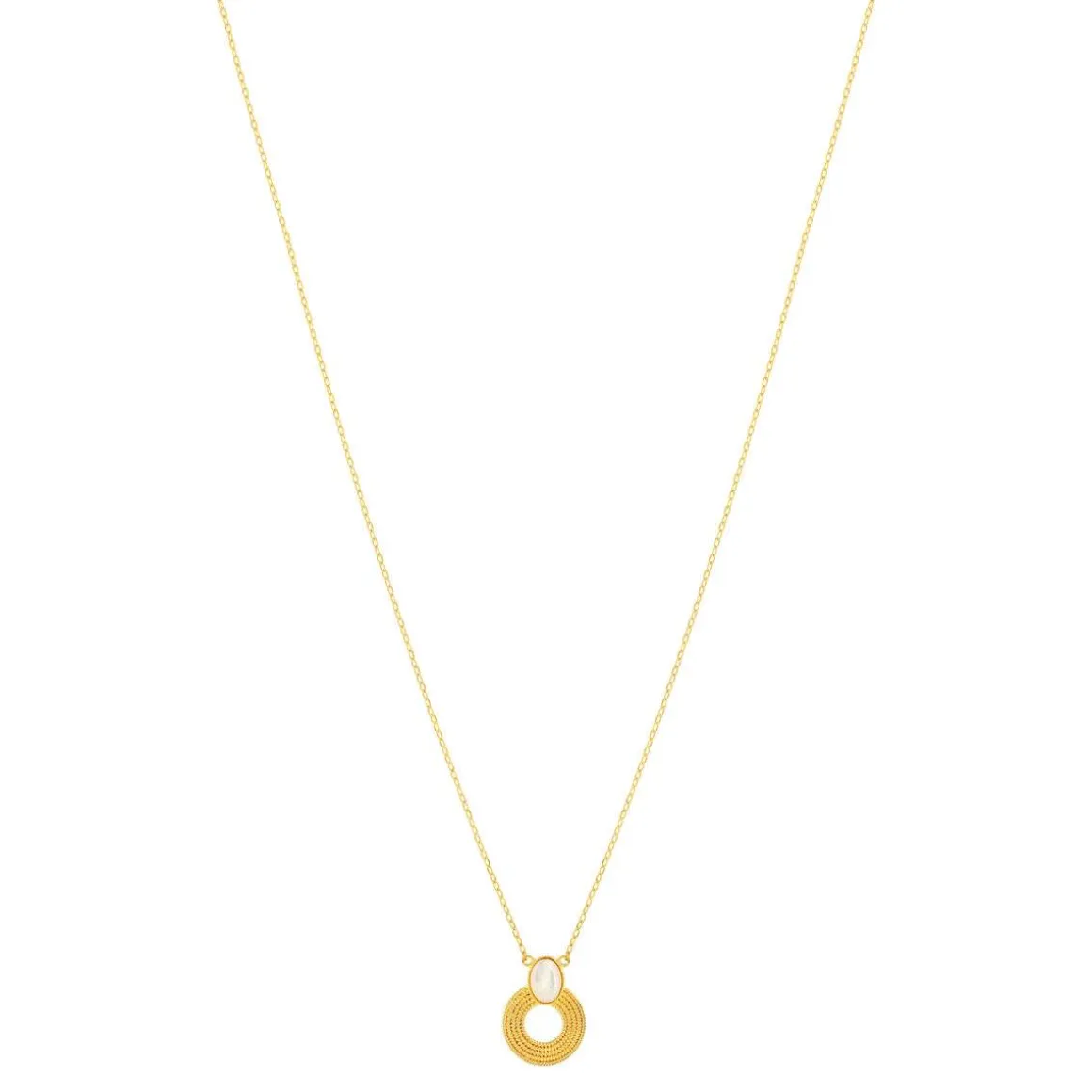 Collier plaqué or nacre motif anneau perlé 42 à 45 cm