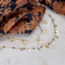 Collier plaqué or pampilles disques martelés 48 cm