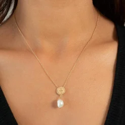 Collier plaqué or perle de culture 45 cm