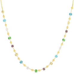 Collier plaqué or pierres synthétiques multicolores 45cm