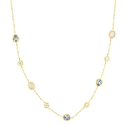 Collier plaqué or pierres synthétiques bleues et zirconias 45cm
