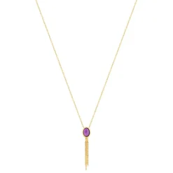 Collier plaqué or pierre synthétique violette 45 cm