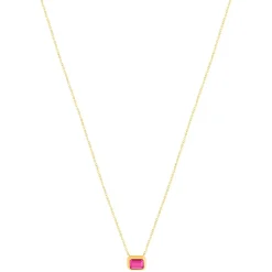 Collier plaqué or pierre synthétique rose 45cm