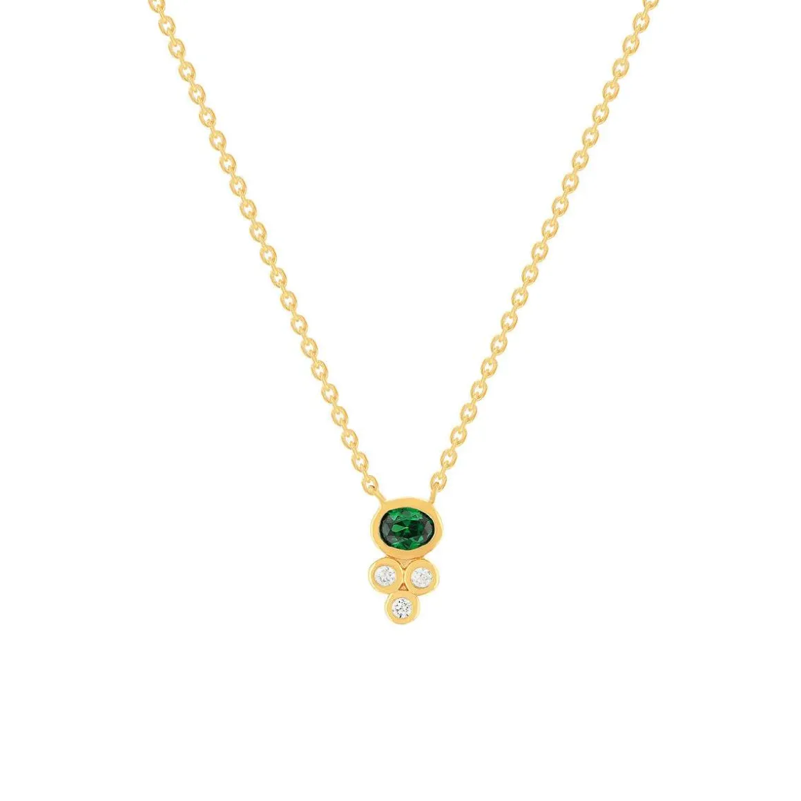 Collier plaqué or pierre synthétique verte et zirconias 45cm