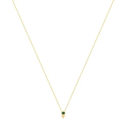 Collier plaqué or pierre synthétique verte et zirconias 45cm