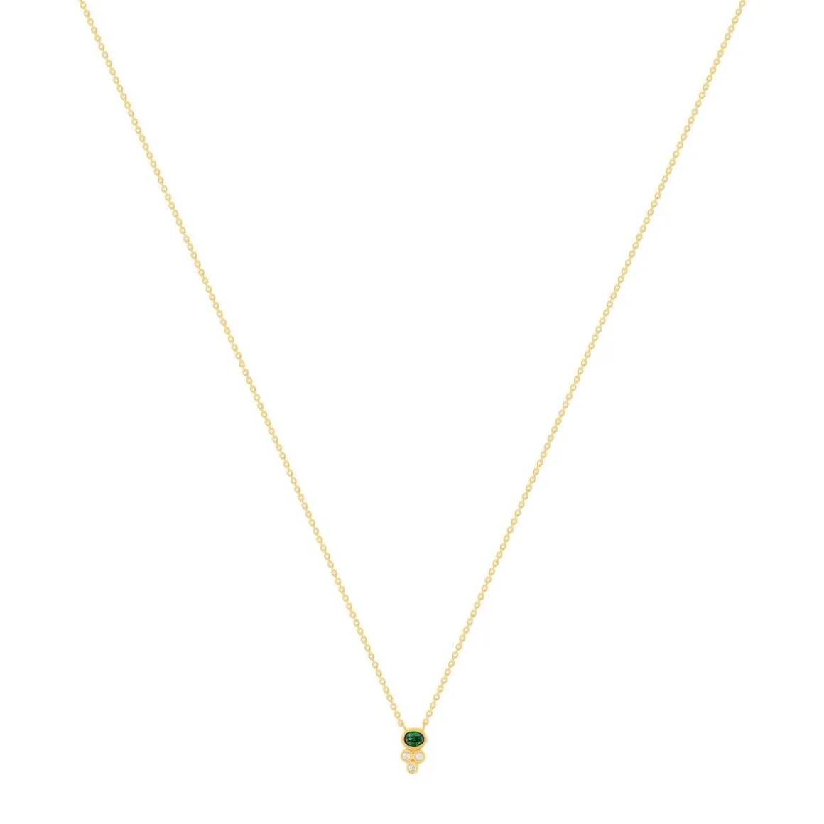 Collier plaqué or pierre synthétique verte et zirconias 45cm