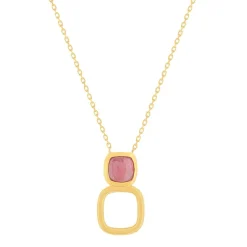 Collier plaqué or pierre synthétique rouge 45cm